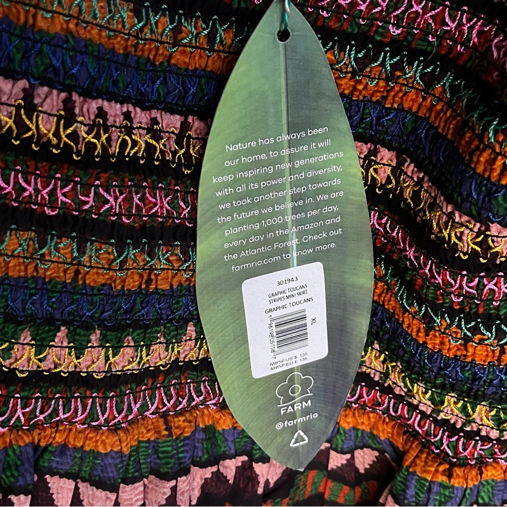 NWT Farm Rio Graphic Toucans Stripe Mini Skirt in Multi - Size XL - Picture 7 of 11